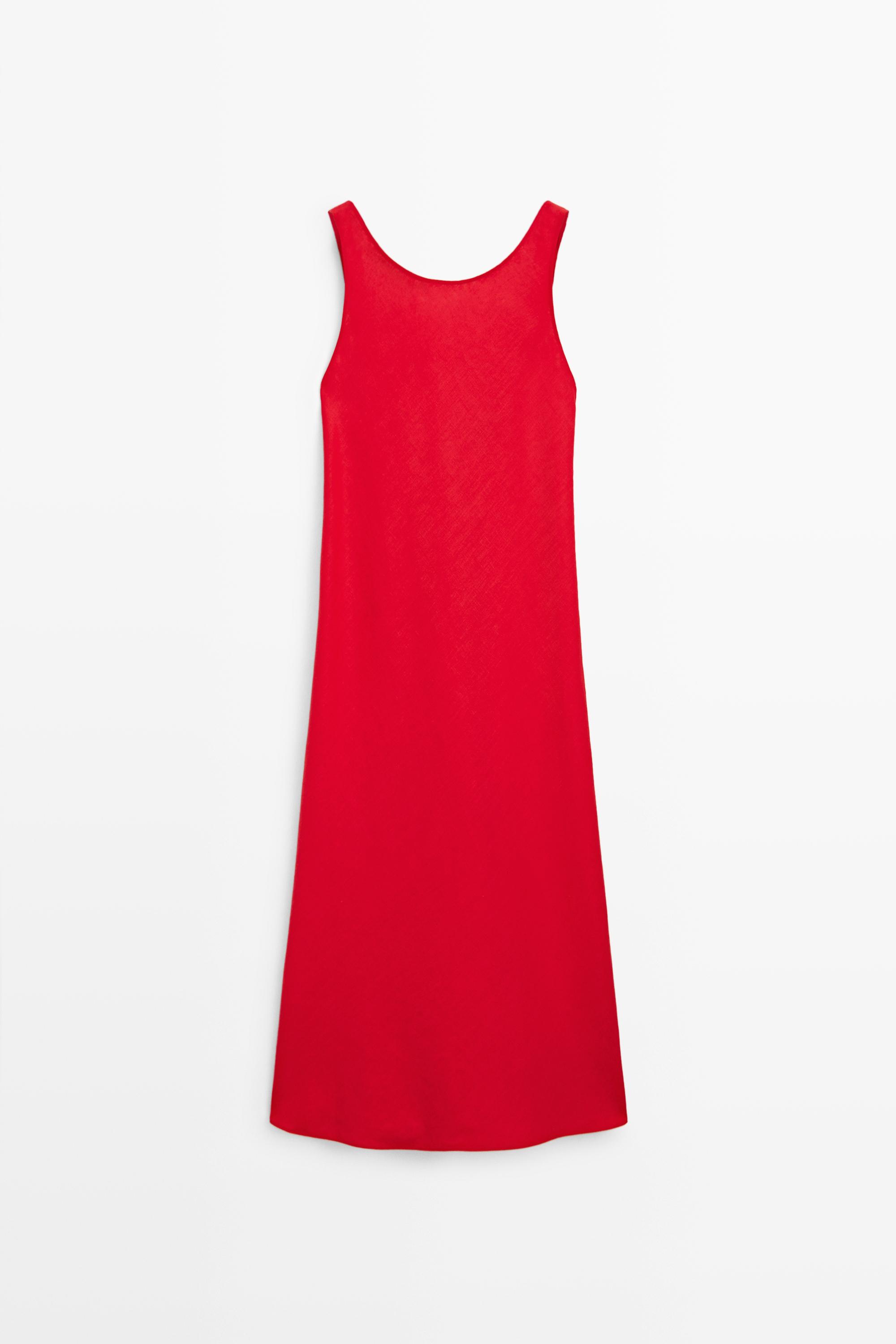 Linen midi dress with open back