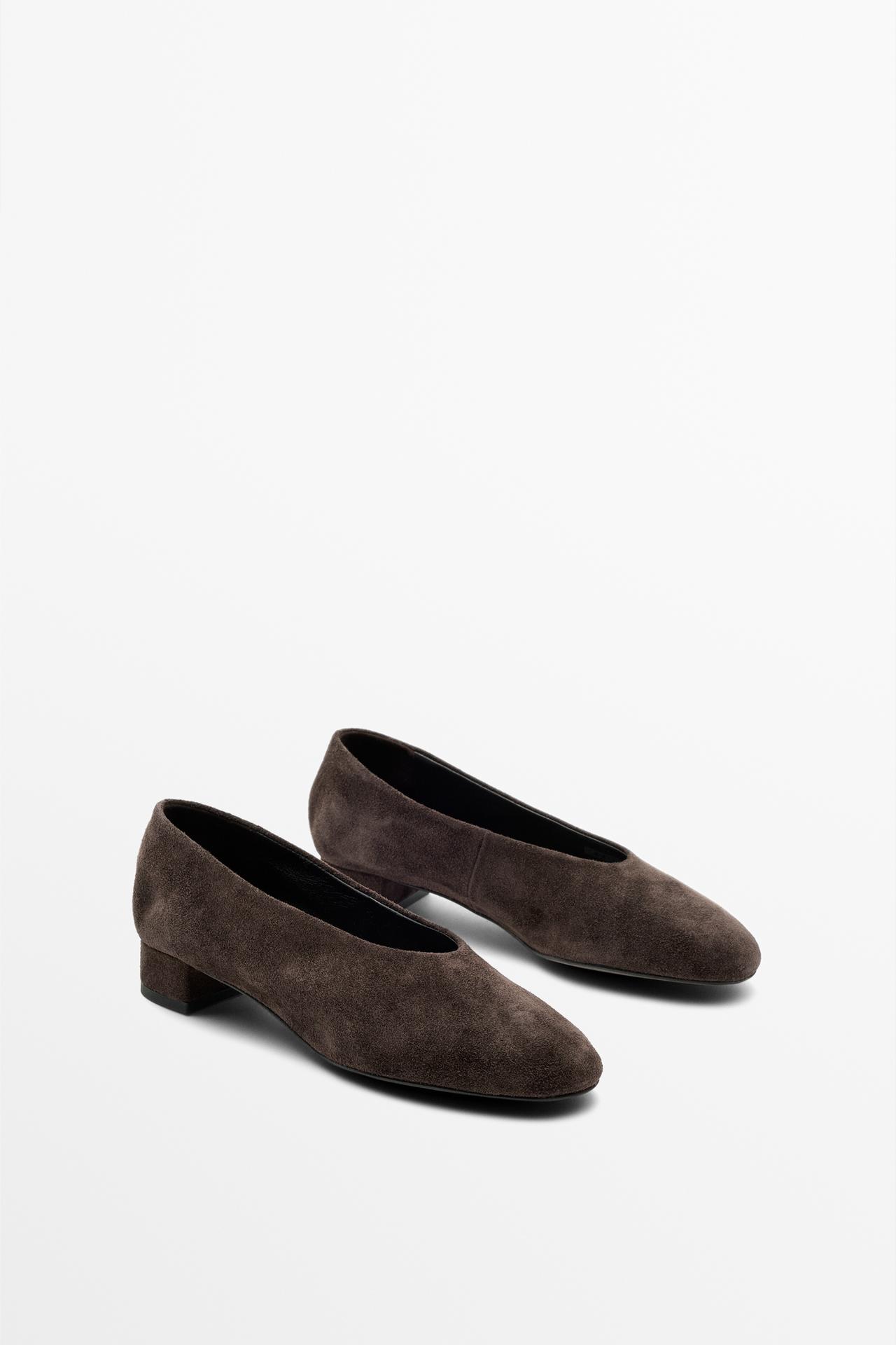 Split suede leather heel shoe — Brown