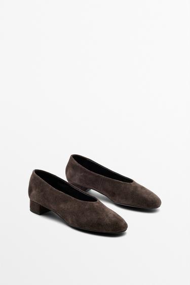 Split suede leather heel shoe — Brown 2