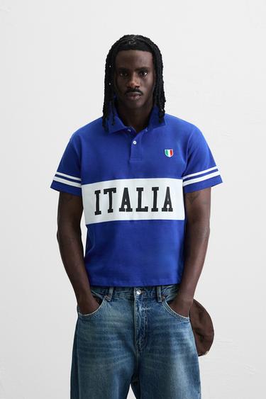COLOUR BLOCK FLAG POLO SHIRT - Blue by Zara