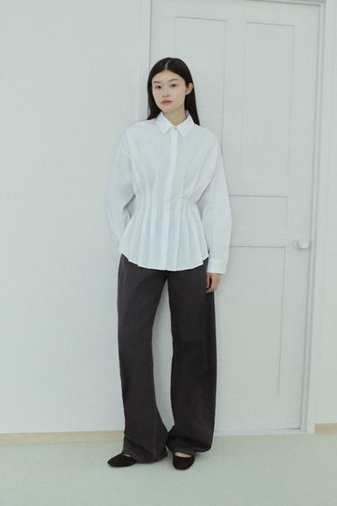 PLEATED POPLIN SHIRT - White by Zara