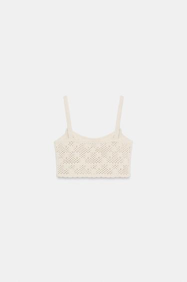 TOP EN MAILLE POINTELLE À FLEURS - Beige clair de Zara - Image 8