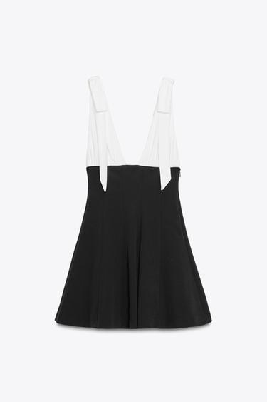 ROBE COURTE EN MATIÈRES VARIÉES À LACETS - Noir de Zara - Image 5