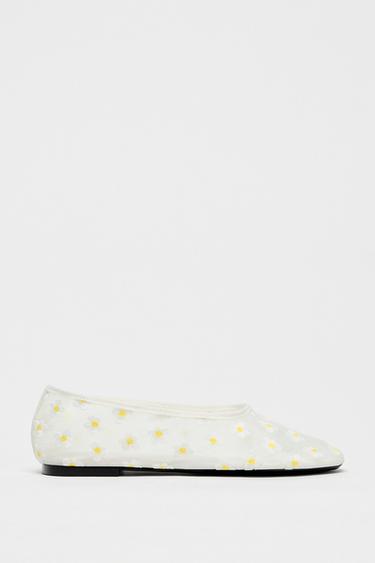 FLORAL MESH BALLERINAS - white by Zara