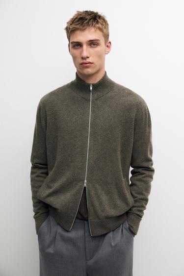 Zara 100% cashmere zip-up knit cardigan - Greenish