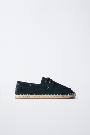 JUTE SPLIT SUEDE DECK SHOES - Navy Blue by Zara - Image 0