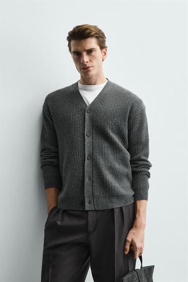 WOOL TEXTURED CARDIGAN - Grey by Zara - Image 4