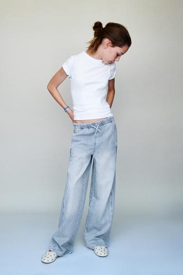 WIDE-LEG JEANS WITH DRAWSTRINGS - Light blue by Zara
