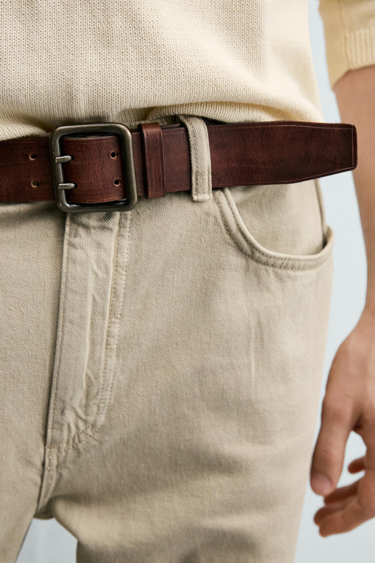 Мужской ремень Zara Vintage Effect Leather Belt, цвет: Коричневый — фото 2