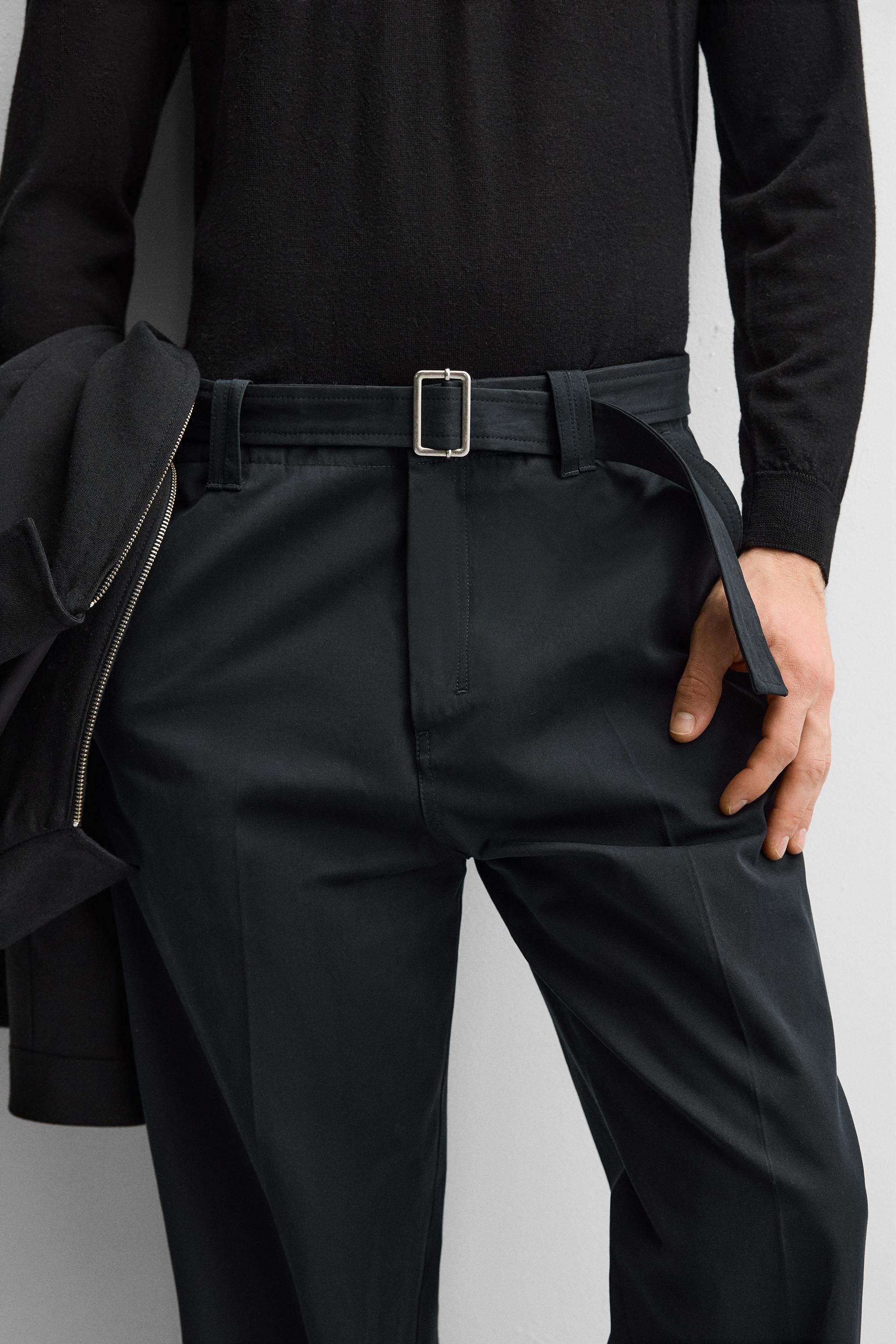 LIMITED EDITION STRAIGHT FIT BELTED PANTS - Navy blue | ZARA