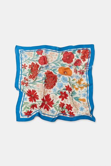 PAÑUELO ESTAMPADO FLORES - Azul de Zara