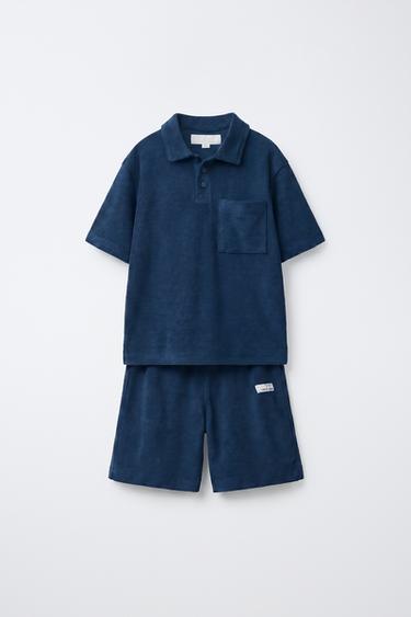 TOWELLING POLO SHIRT AND BERMUDA SHORTS SET - Blue by Zara - Image 0