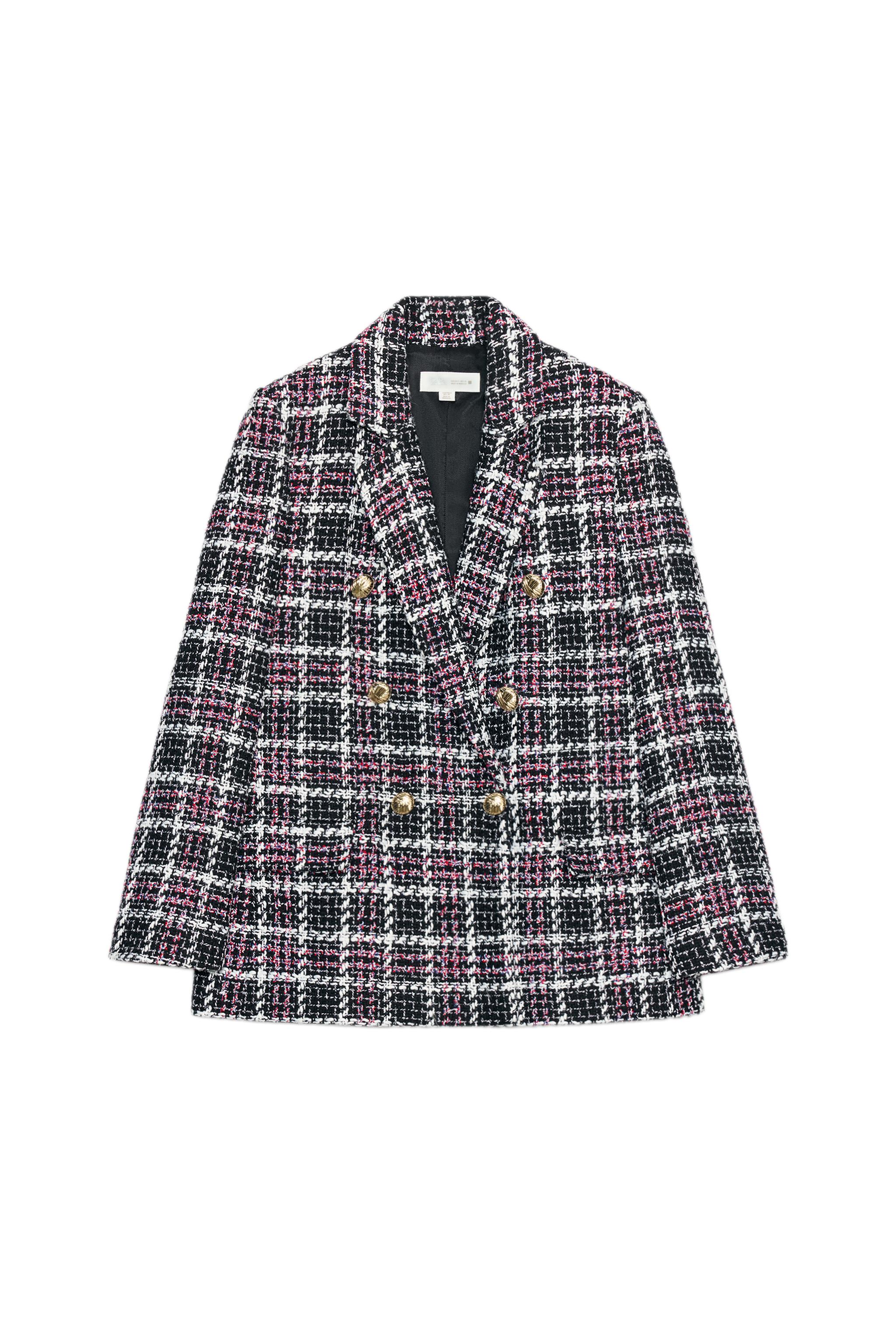 チェック柄テクスチャー素材ブレザー - ブラック/ホワイト | ZARA