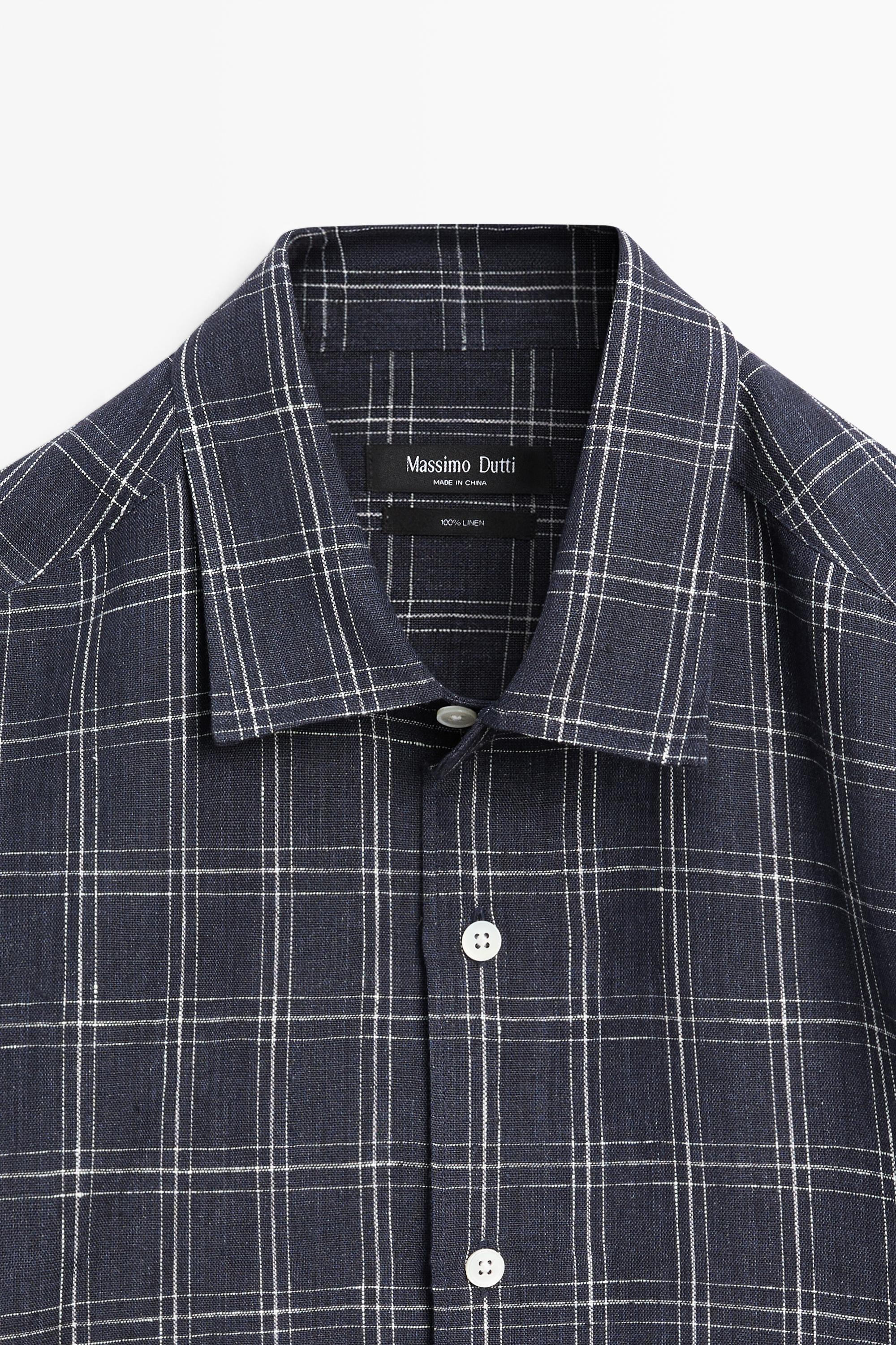 Chemise regular fit à carreaux 100 % lin