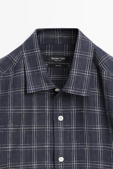 100% linen regular fit check shirt — Blue 2