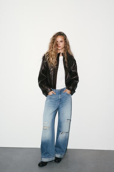 JEANS TRF BAGGY FOLDED ROTOS - Índigo de Zara