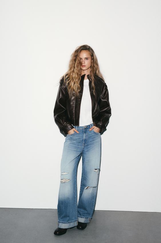 TRF RIPPED FOLDED BAGGY JEANS