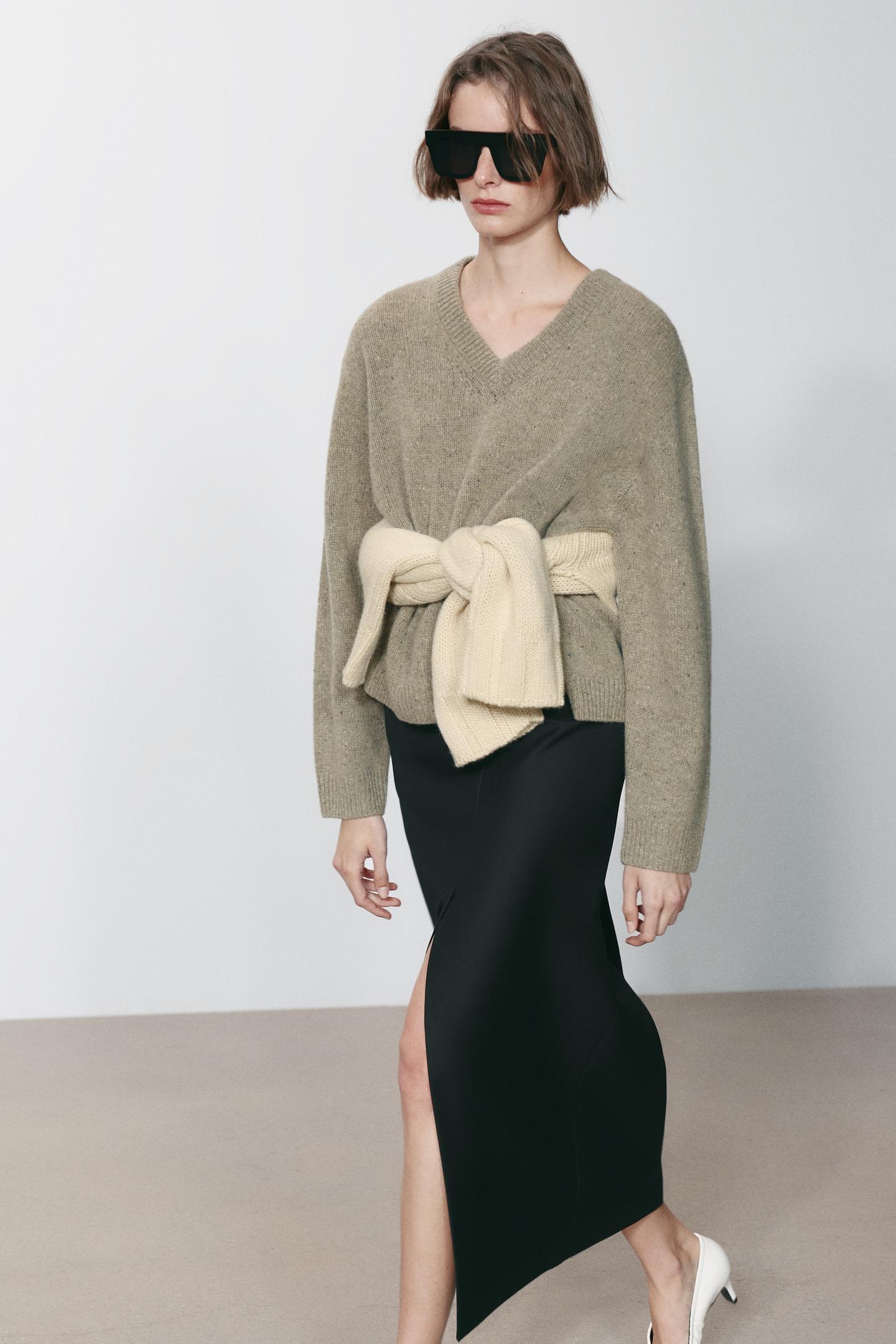 Женский свитер Zara 100% Wool V-NECK, цвет: Матовый зелёный — фото 3