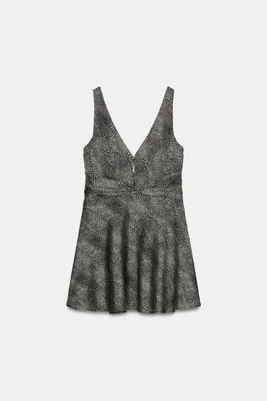 VESTIDO MINI ESTAMPADO - Negro / Crudo de Zara - Imagen 0