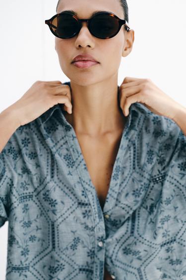 SHIRT WITH CUTWORK EMBROIDERY - Blue by Zara - Image 2