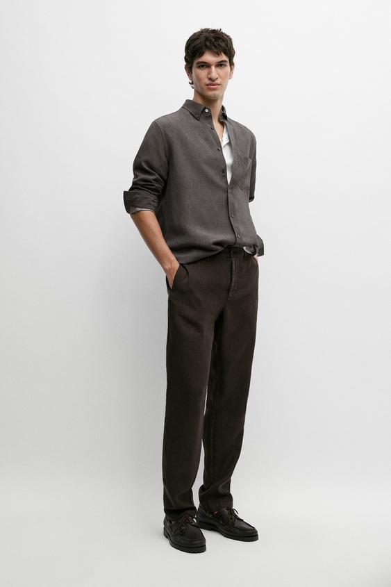 Pantalón straight fit 100% lino - Marrón de Zara - Imagen 0