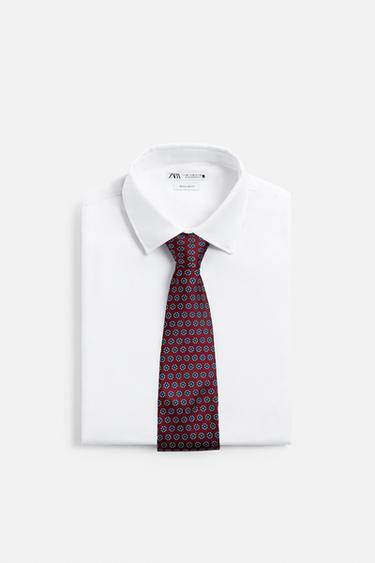 100% SILK GEOMETRIC PRINT TIE - Red by Zara - Image 4