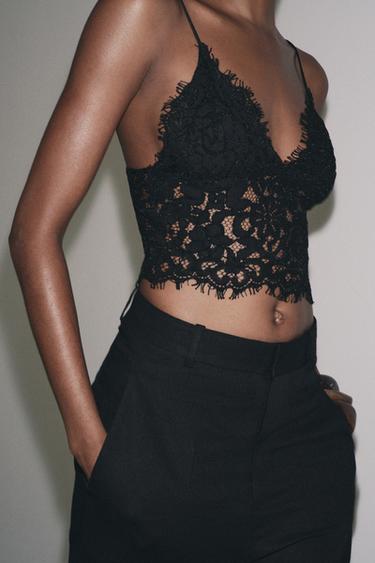 EMBROIDERED CROP TOP - Black by Zara - Image 3