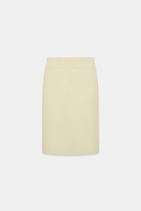 WIDE WAISTBAND MIDI SKIRT - Light beige by Zara - Image 0