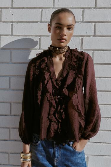 BLOUSE MET VOLANTS - Bruin van Zara
