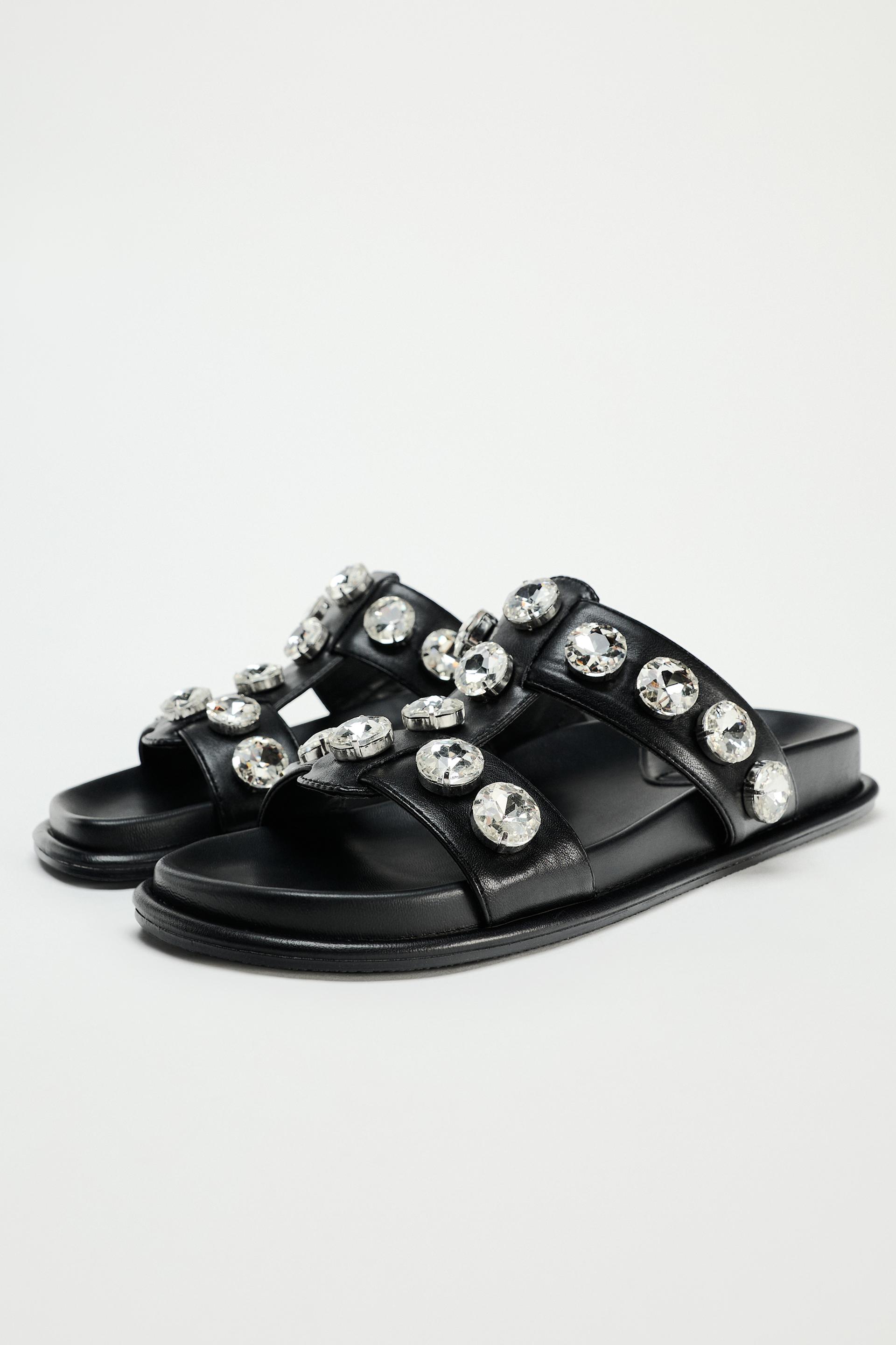 FLAT SLIDER SANDALS WITH RHINESTONES