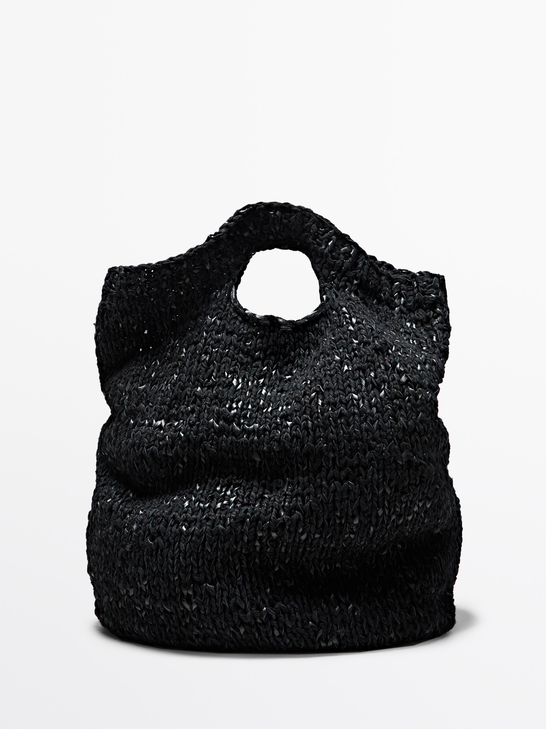 Large crochet knit leather bag - LIMITED