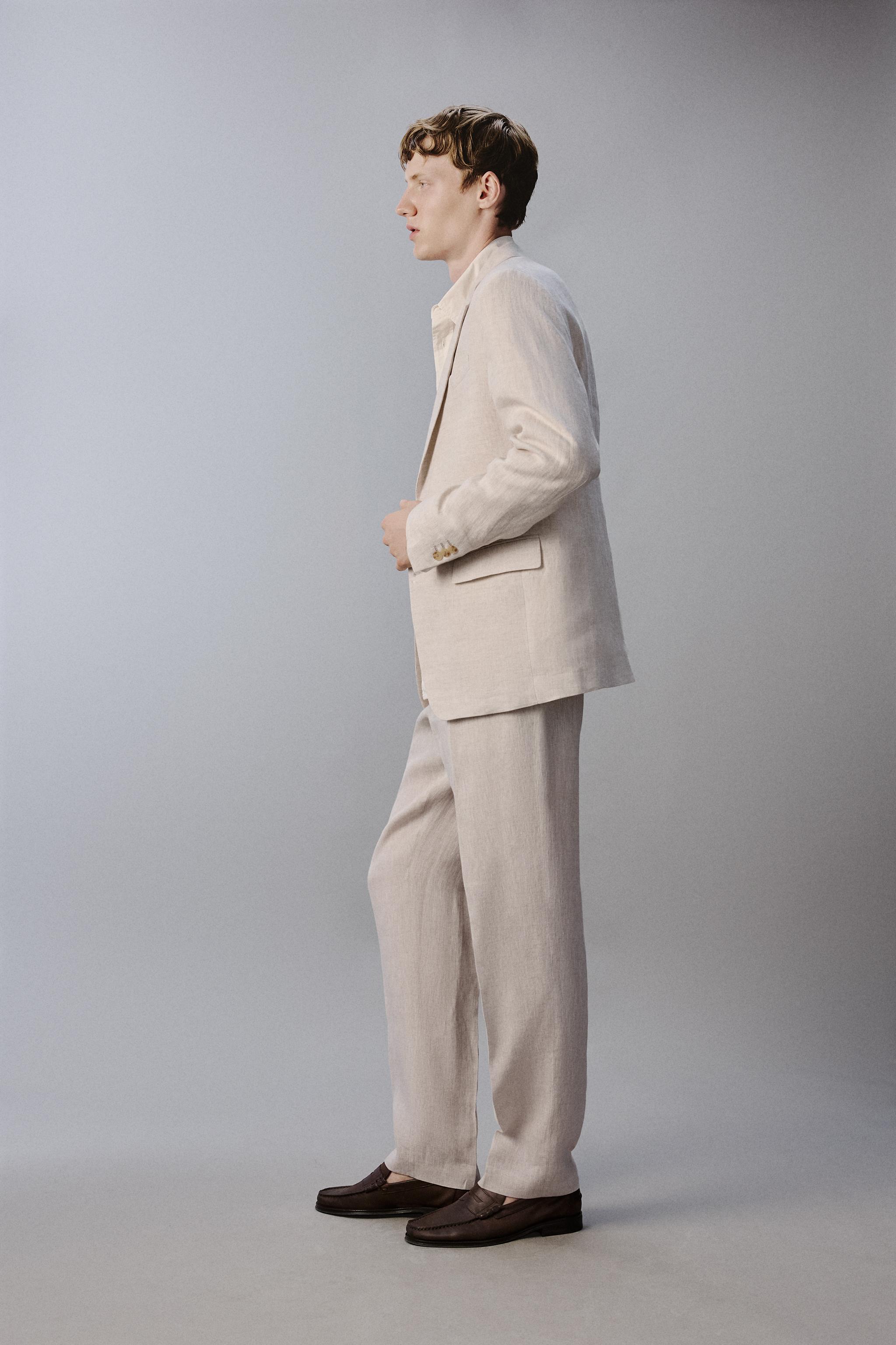 PANTALON À PLIS COSTUME 100% LIN