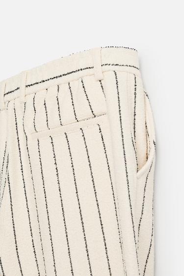 PANTALON RAYURES TEXTURE VELOURS BOUCLÉ - Écru / Bleu marine de Zara - Image 8