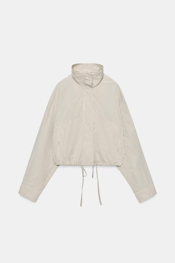 CAZADORA CUADROS CUELLO ALTO - Blanco / Granate de Zara - Imagen 0