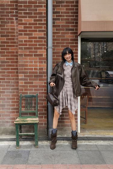 Zara 人造皮革外套 - 棕色