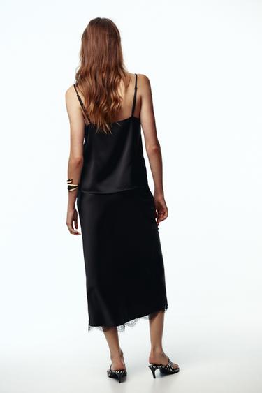SATIN MIDI LACE SKIRT - Black by Zara - Image 3
