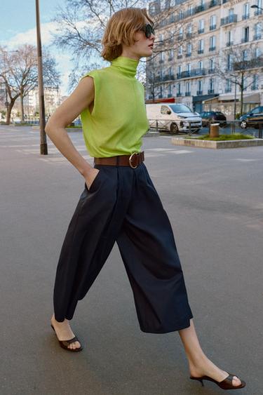 SPODNIE TYPU CULOTTE Z PASKIEM - Granatowy Zara
