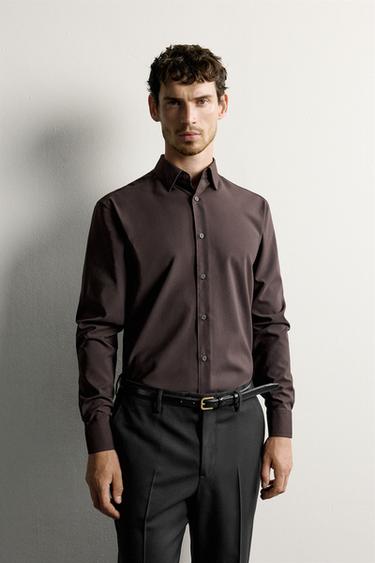 SLIM FIT SHIRT — Dark brown 2