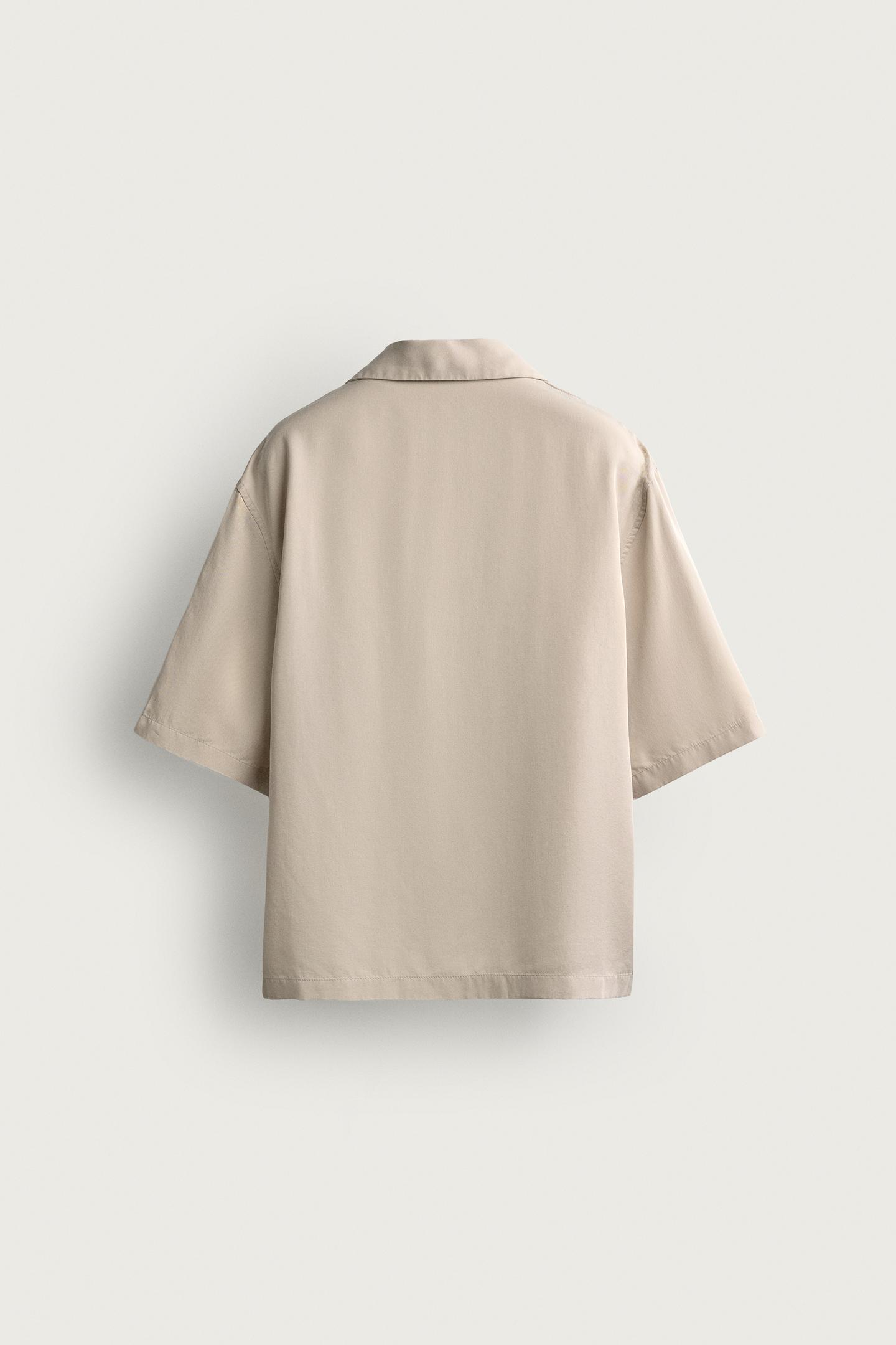 Мужская рубашка Zara Relaxed Fit Fluid, цвет: Бежевый — фото 8