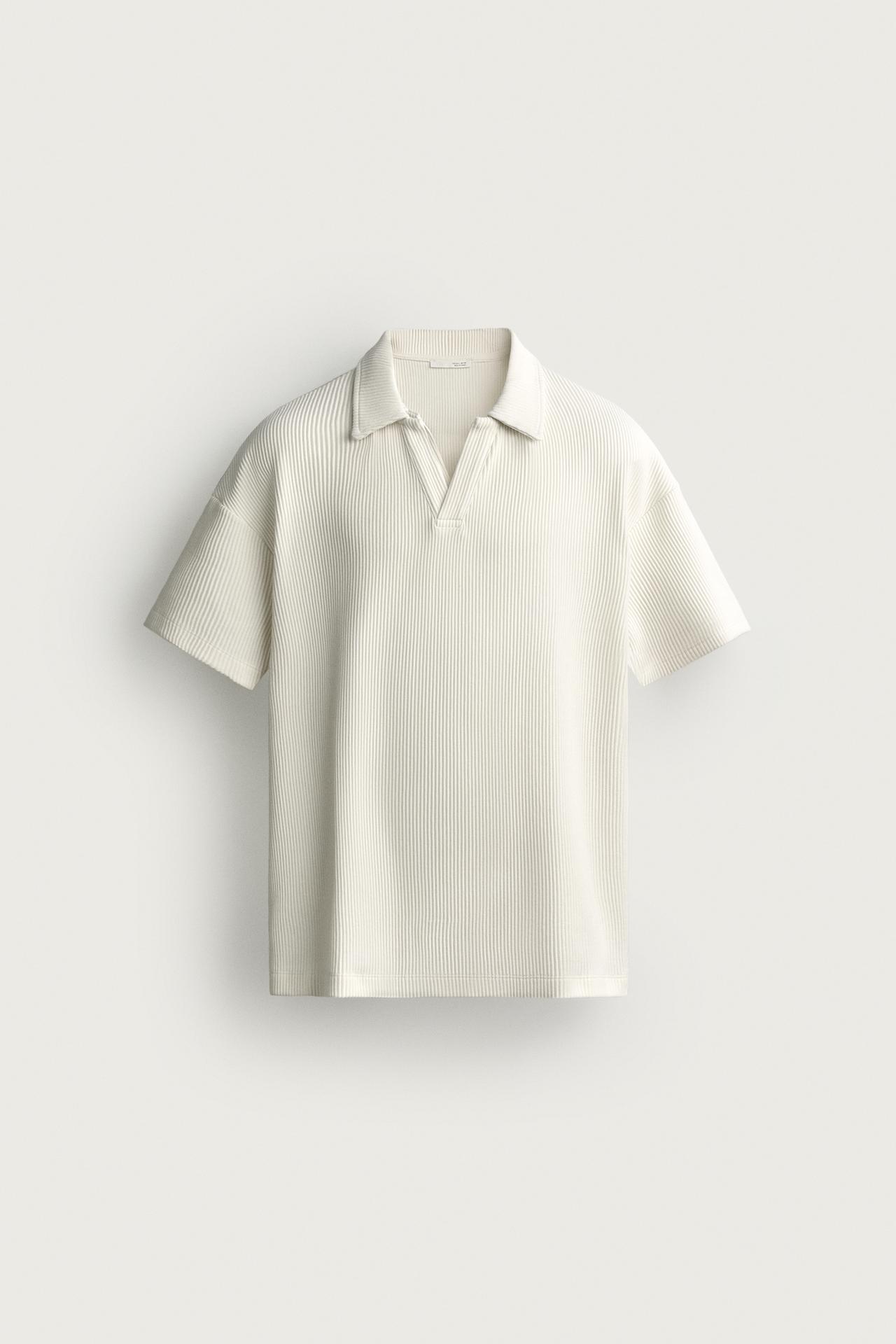 VERTICAL TEXTURED POLO — Oyster-white