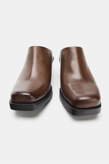 LEATHER CLOGS WITH WORN EFFECT - Dark tan by Zara - Image 3