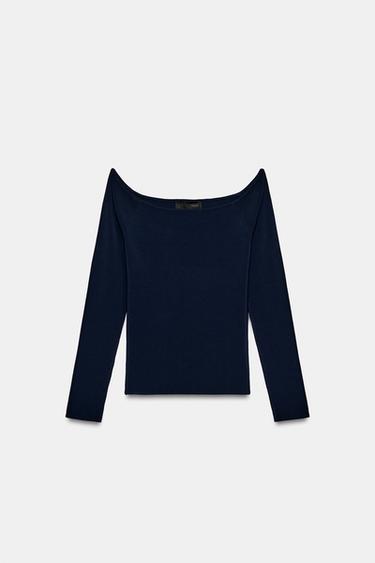 OFF-THE-SHOULDER KNIT JUMPER - Navy blue by Zara