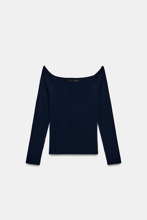 OFF-THE-SHOULDER KNIT JUMPER - Navy blue by Zara - Image 0