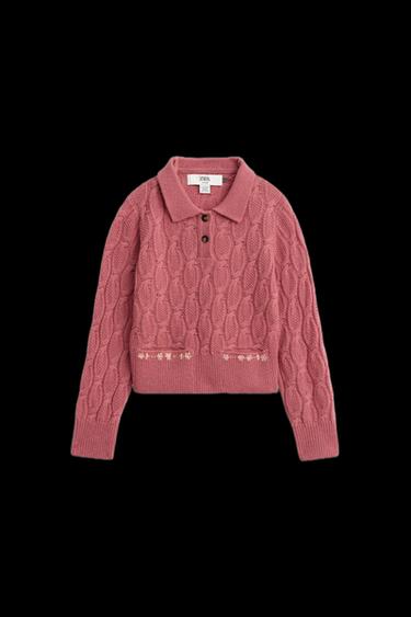 100% WOOL CABLE KNIT POLO SHIRT LIMITED EDITION - Pink by Zara