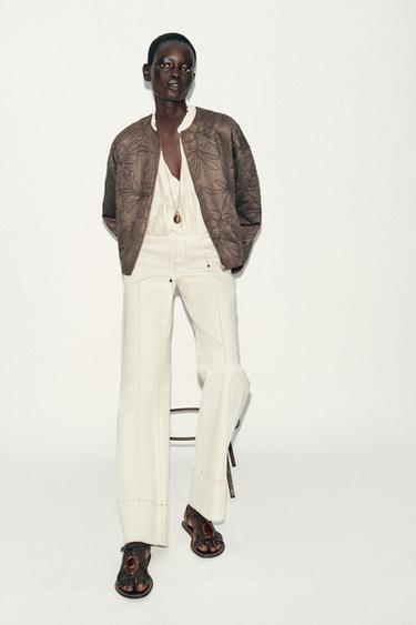 EMBROIDERED FAUX SUEDE BOMBER JACKET - Khaki by Zara - Image 7