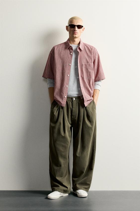 Zara 金屬鉤扣打褶長褲 - 卡其色 - 圖片 0