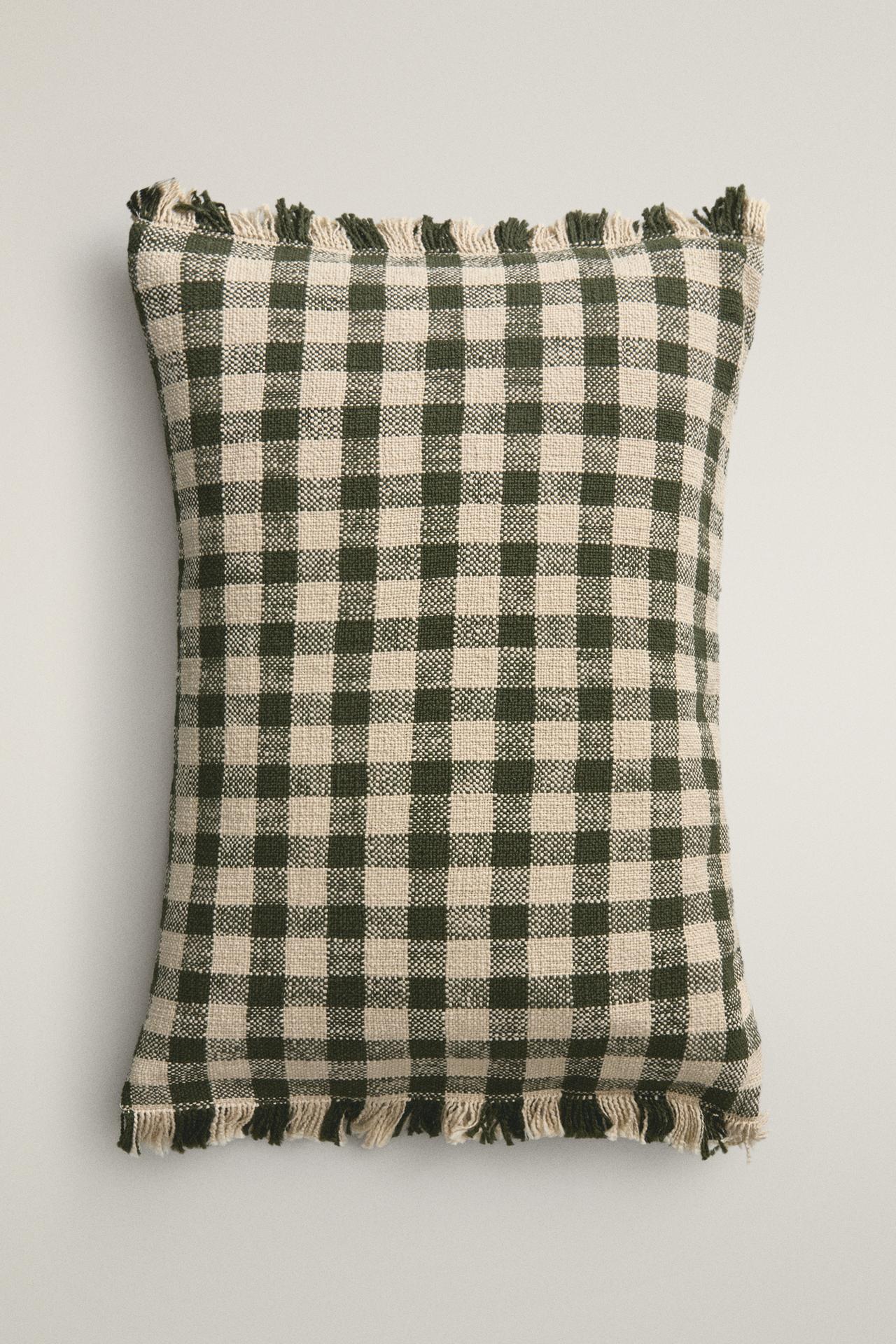 CHRISTMAS CHECK FRINGE CUSHION COVER