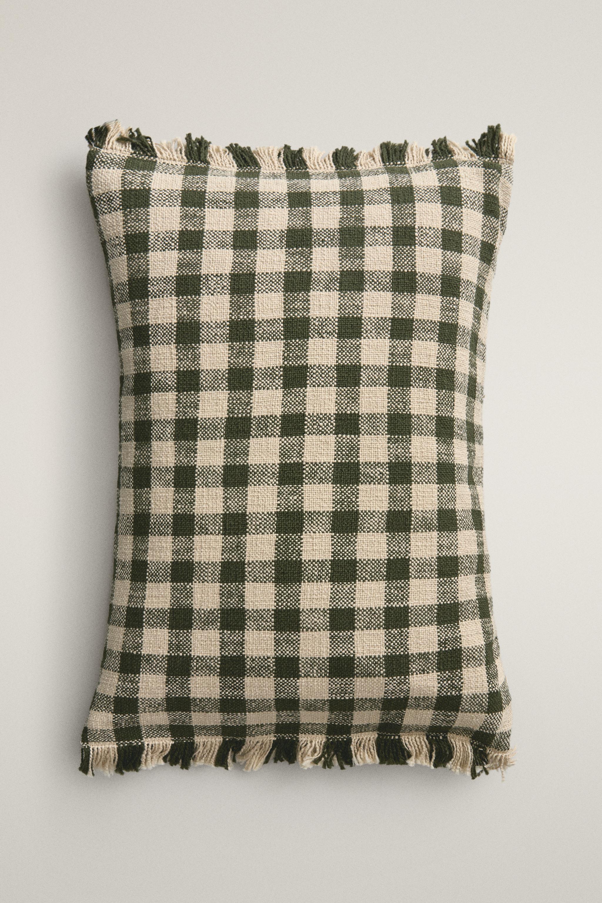 CHRISTMAS FRINGE CHECK THROW PILLOW COVER