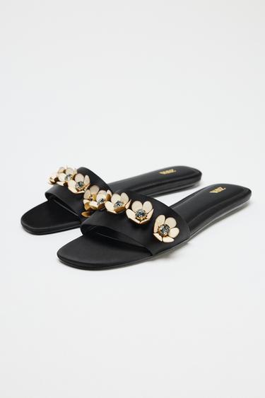 FLAT FLORAL SANDALS - Black by Zara - Image 1