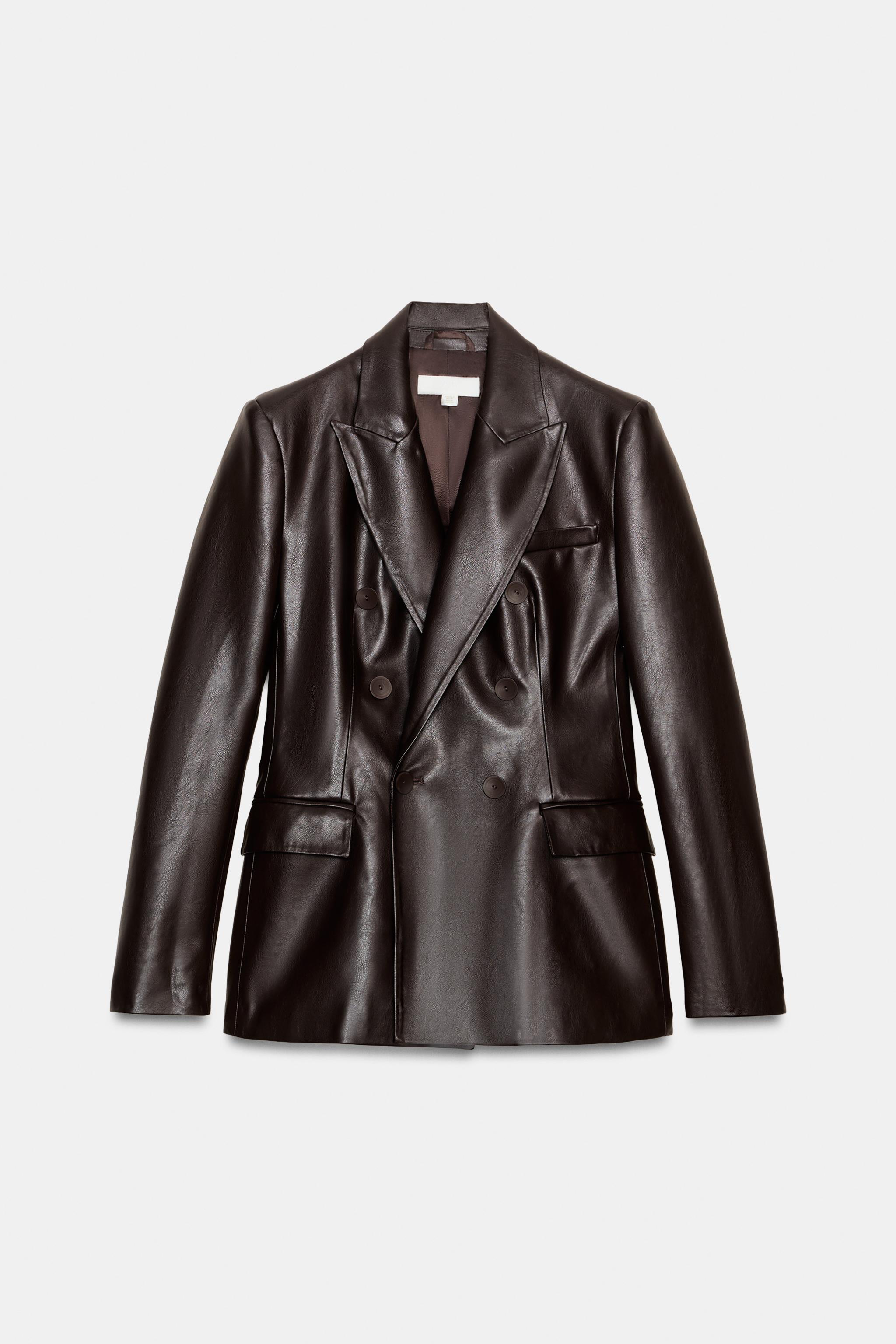 FAUX LEATHER DOUBLE-BREASTED BLAZER - Brown | ZARA United States